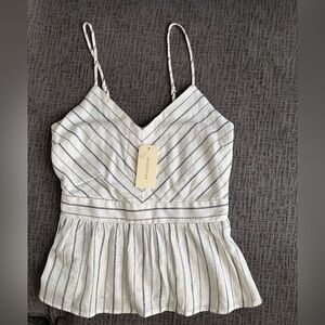 Monteau White and Blue Striped Smocked Camisole